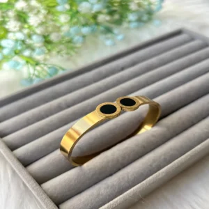 Gold Roman numeral cuff bangle with black stone stainless steel bracelet