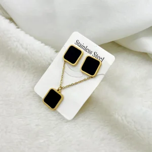 Black square stainless steel pendant and earrings set