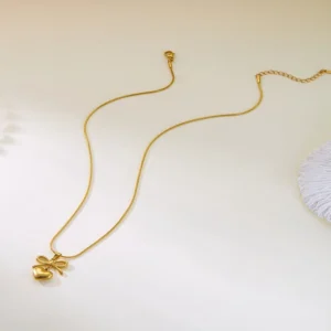 bow haert1 gold bow heart pendant necklace stainless steel daily wear