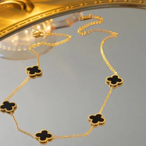 gold clover necklace stainless steel black clover daily wear