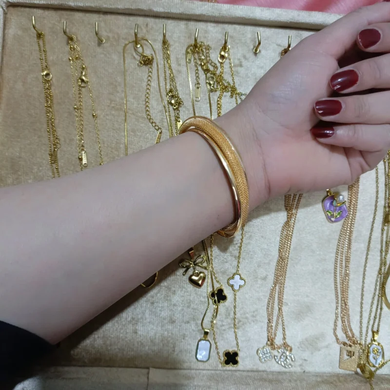 Textured gold stainless steel bangle bracelet for women – daily wear jewellery