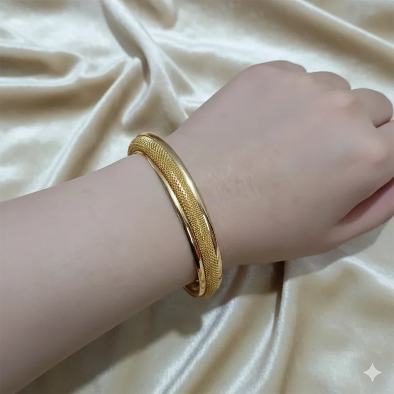 Textured Gold Bangle Bracelet cuff – Stainless Steel Daily Wear