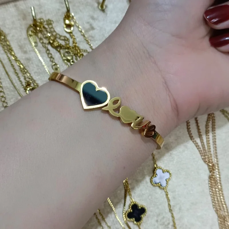 LOVE black heart gold stainless steel bracelet for women – daily wear jewellery