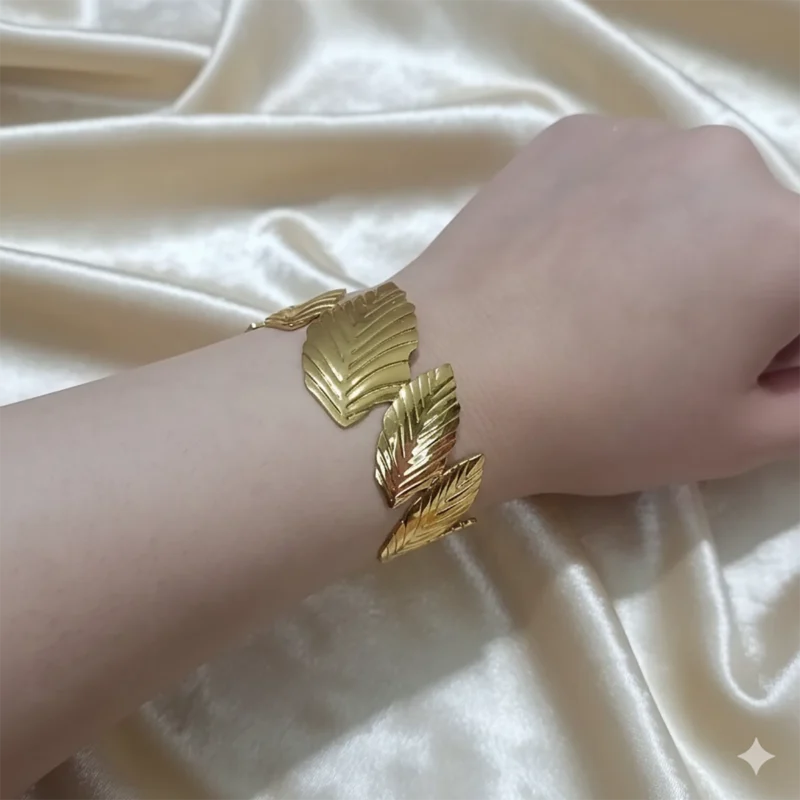 leaf Gold Leaf Cuff Bracelet | Stainless Steel Statement Jewellery