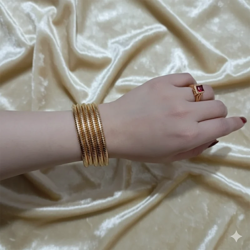 springle Gold Coil Bangle Set | Stainless Steel Stackable Daily Wear Bracelets