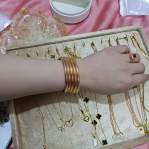 sprnd1 Gold Coil Bangle Set | Stainless Steel Stackable Daily Wear Bracelets