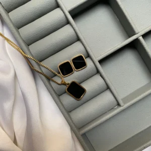 Black Square Stainless Steel Pendant & Earrings Set