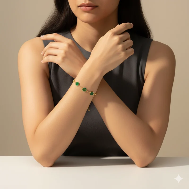 01 Elegant Green Charm Bracelet – Minimal Gold Adjustable Bracelet | Zbish Jewels