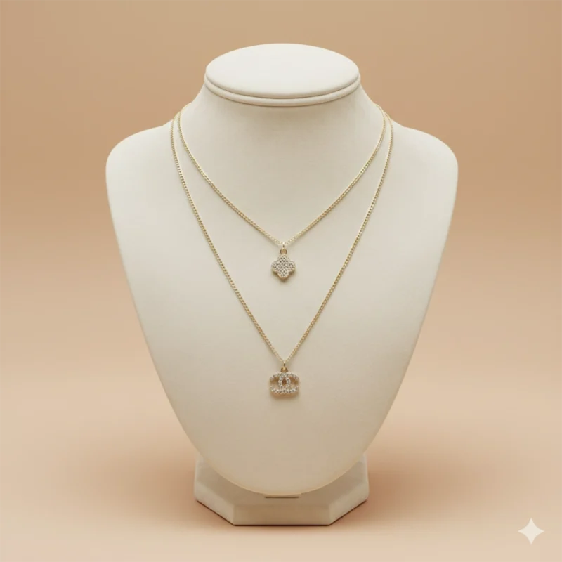 Zbish Jewels double layer gold clover pendant necklace for women