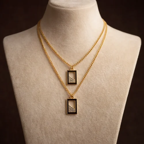 Zbish Jewels double layer gold rectangular pendant necklace for women