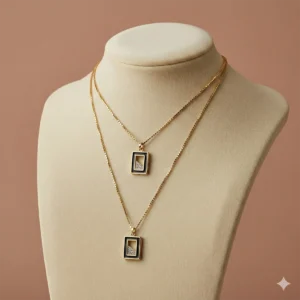 Elegant Double Layer zarcon Pendan Zbish Jewels double layer gold rectangular pendant necklace for women
