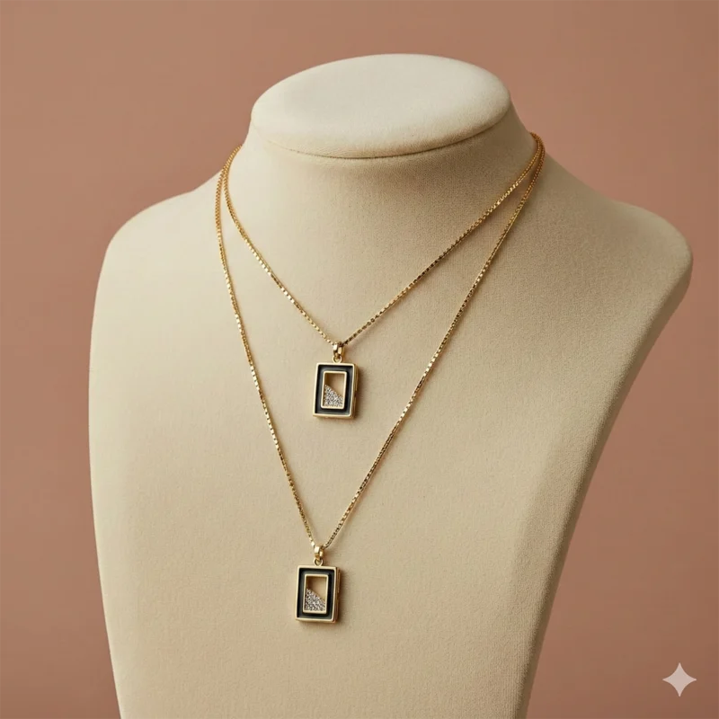 Elegant Double Layer zarcon Pendan Zbish Jewels double layer gold rectangular pendant necklace for women