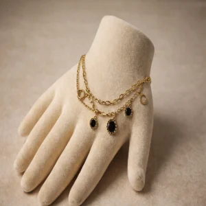 Elegant Black Charm Layered Bracelet – Gold Chain Adjustable Bracelet | Zbish Jewels