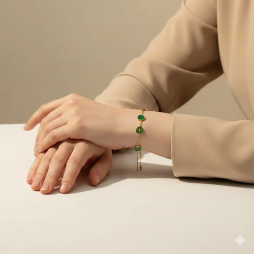 Elegant Green Charm Bracelet – Minimal Gold Adjustable Bracelet | Zbish Jewels