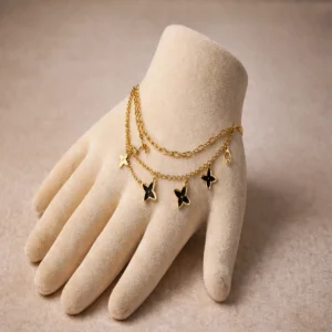 b3 Elegant Black Clover Layered Bracelet – Gold Chain Adjustable Bracelet | Zbish Jewels