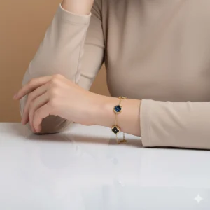 b4 Elegant Clover Charm Bracelet – Gold Adjustable Chain Bracelet | Zbish Jewels