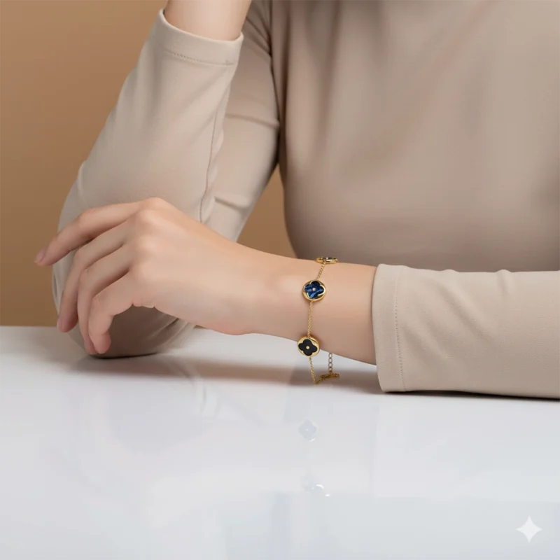 b4 Elegant Clover Charm Bracelet – Gold Adjustable Chain Bracelet | Zbish Jewels