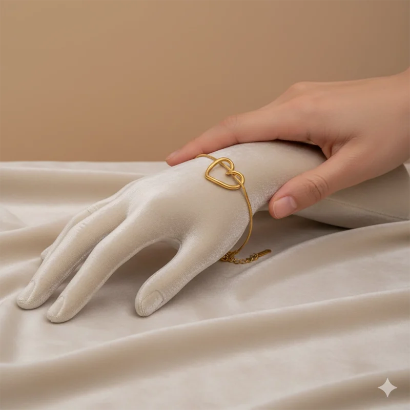 b8 Elegant Double Heart Gold Bracelet – Minimal Adjustable Chain Bracelet | Zbish Jewels