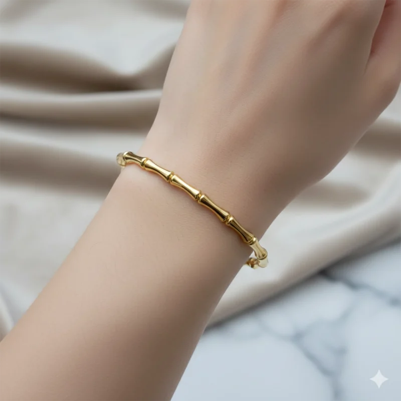 Cartier Bamboo Hand Cuff Gold Bracelet on Wrist – Zbish Jewels