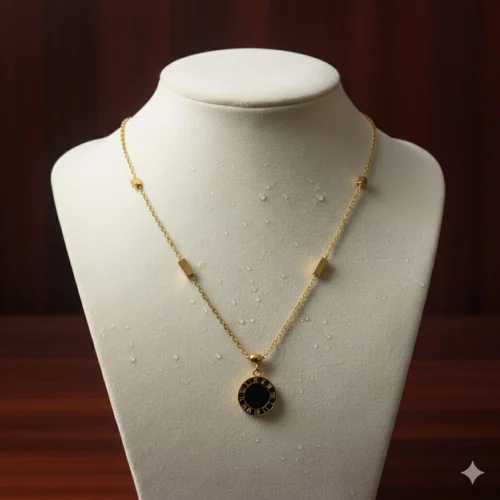 Elegant Roman Black Pendant Necklace – Gold Chain Minimal Necklace | Zbish Jewels