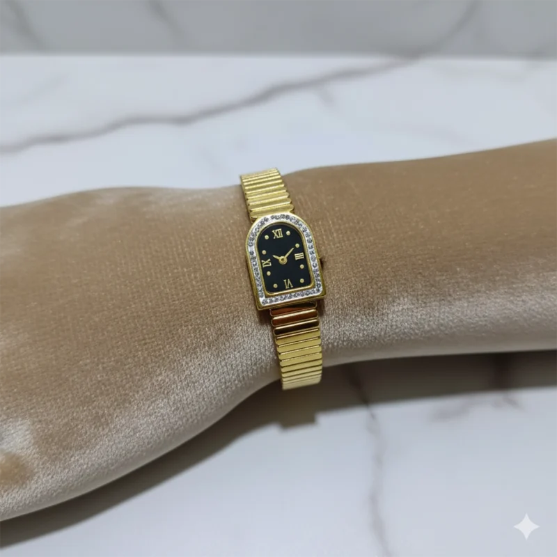 Cartier Roman Dial Gold Watch Hand Cuff on Wrist – Zbish Jewels