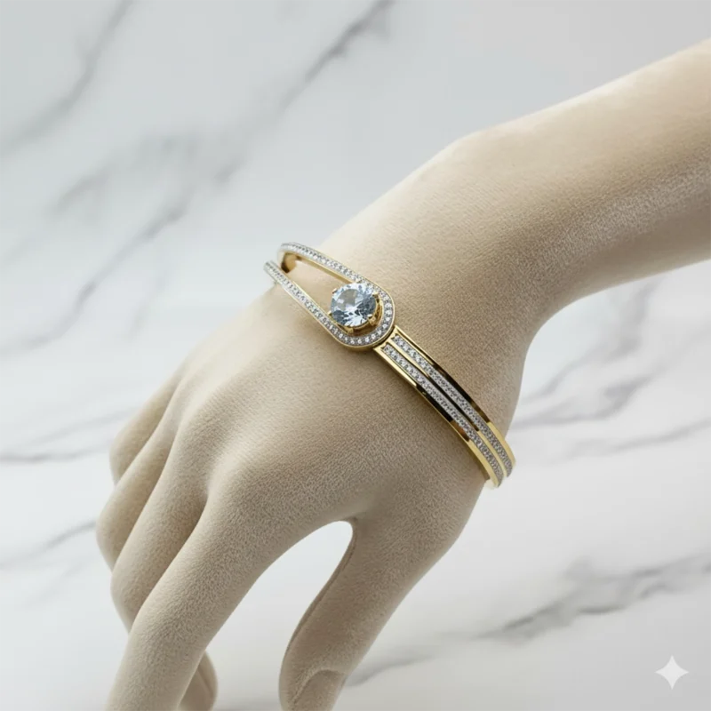 Cartier Oval Crystal Hand Cuff Gold Bracelet on Wrist – Zbish Jewels