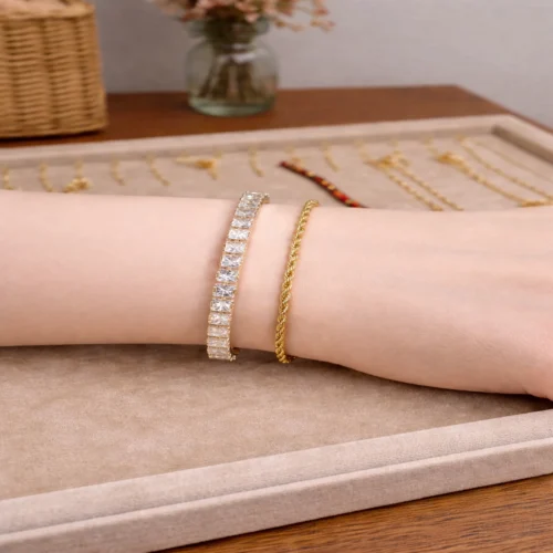 Ramzan Special Deal – 2 Bracelets Set (Crystal Tennis + Gold Chain)