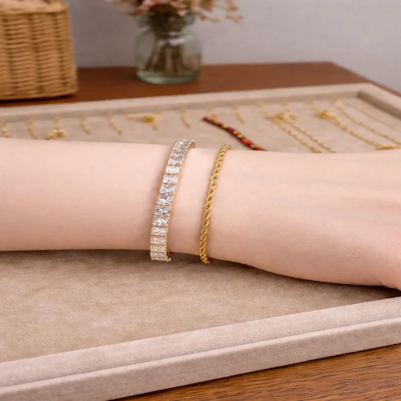 deal1 Ramzan Special Deal – 2 Bracelets Set (Crystal Tennis + Gold Chain)