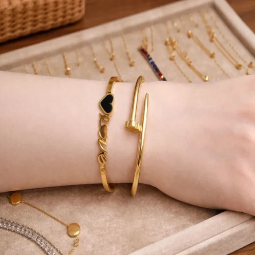 Ramzan Special Love Bracelet Combo – 2 Piece Gold Cuff Set