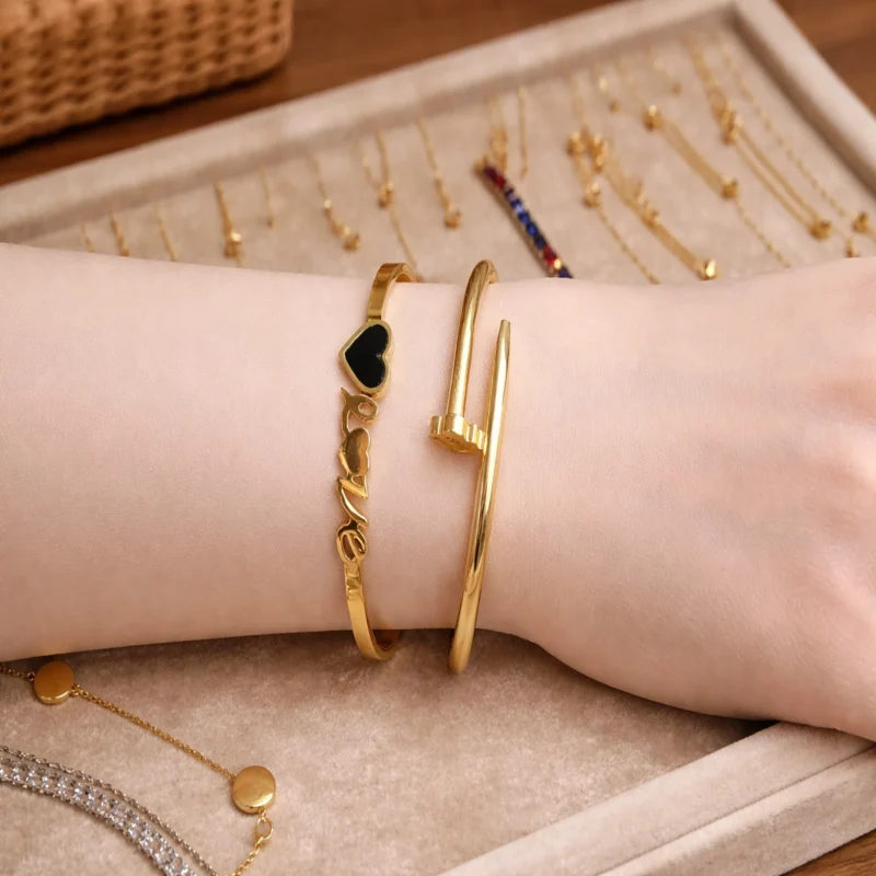 deal4 Ramzan Special Love Bracelet Combo – 2 Piece Gold Cuff Set