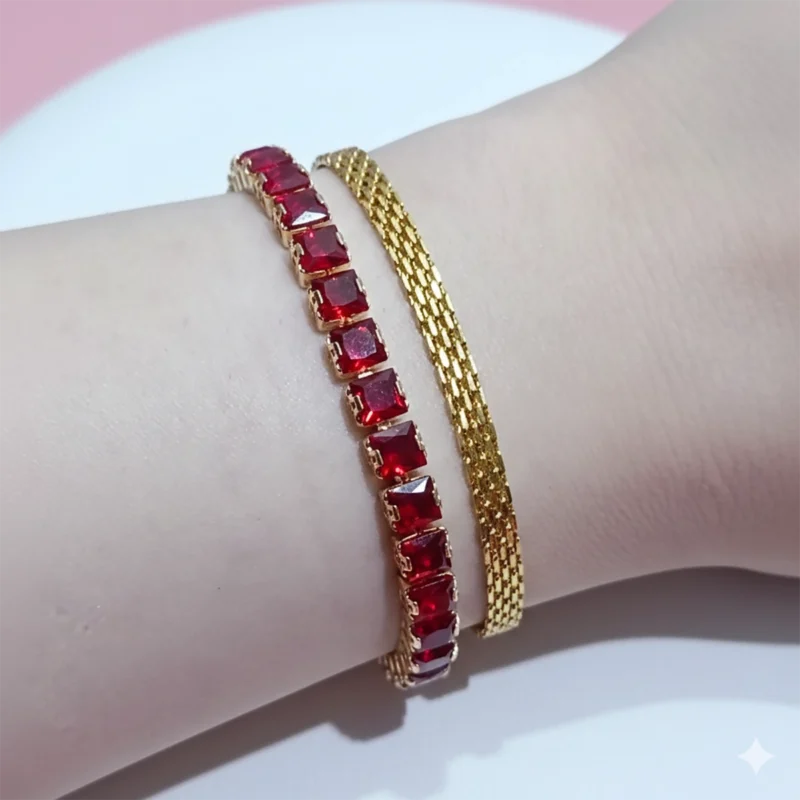 deal55 Ramzan Special Red Crystal Bracelet Combo – 2 Piece Gold Set