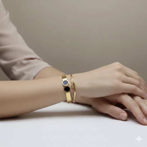 Ramzan Special Black Stone & Nail Bracelet Combo – 2 Piece Gold Set