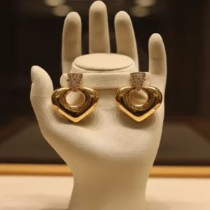 Gold Heart Drop Earrings with Crystal Accent – Zbish Jewels