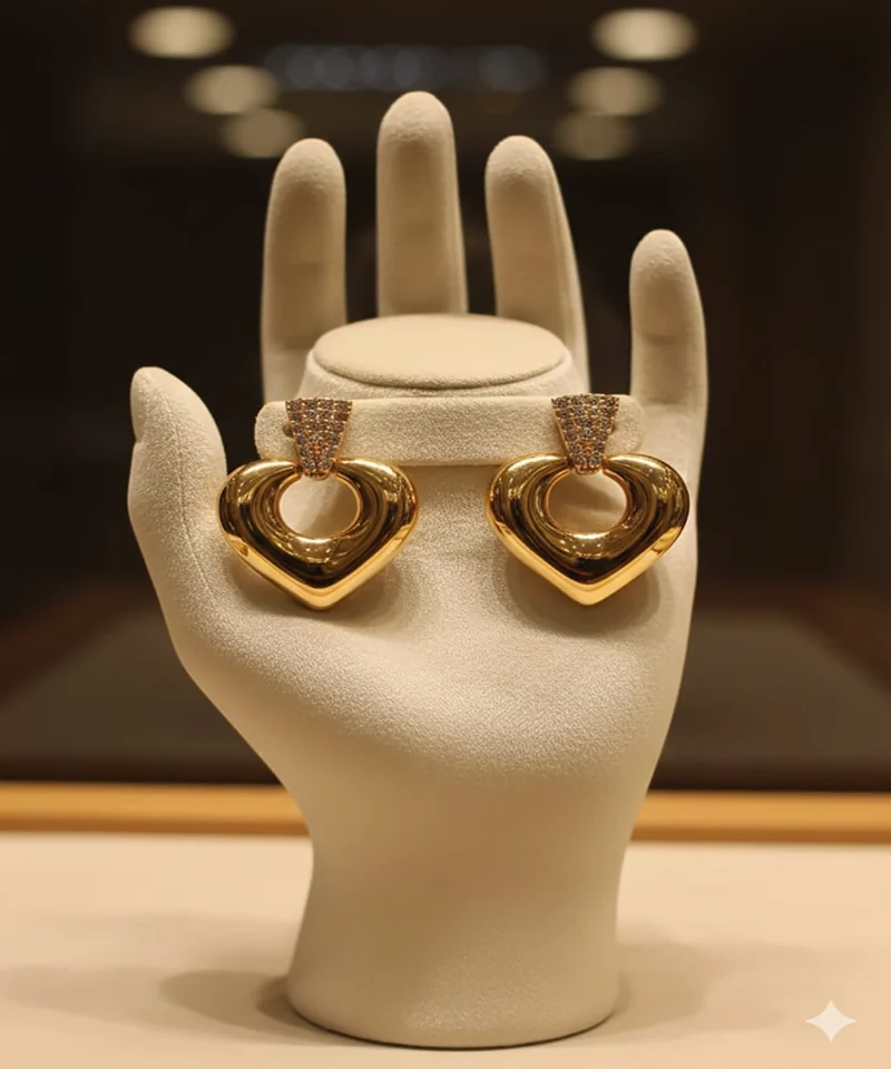 Gold Heart Drop Earrings with Crystal Accent – Zbish Jewels