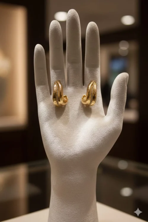 Gold Textured Hoop Earrings on Display – Zbish Jewels