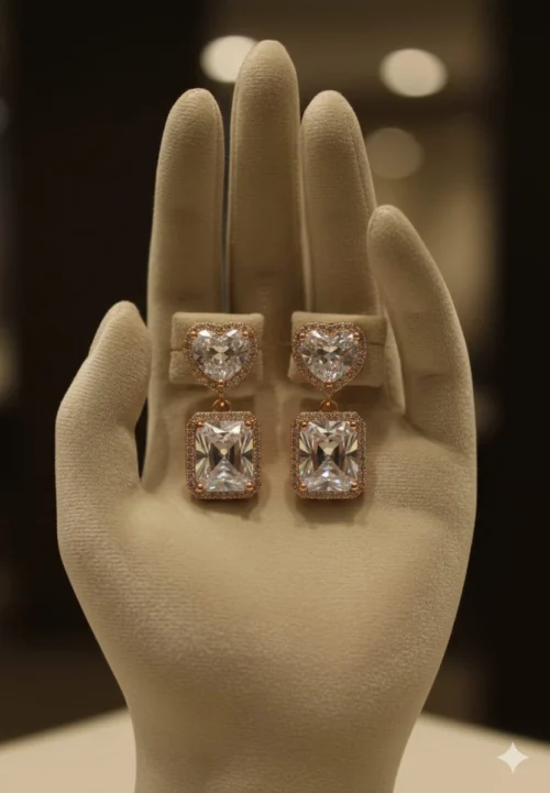 Heart and Emerald Cut Crystal Drop Earrings – Zbish Jewels