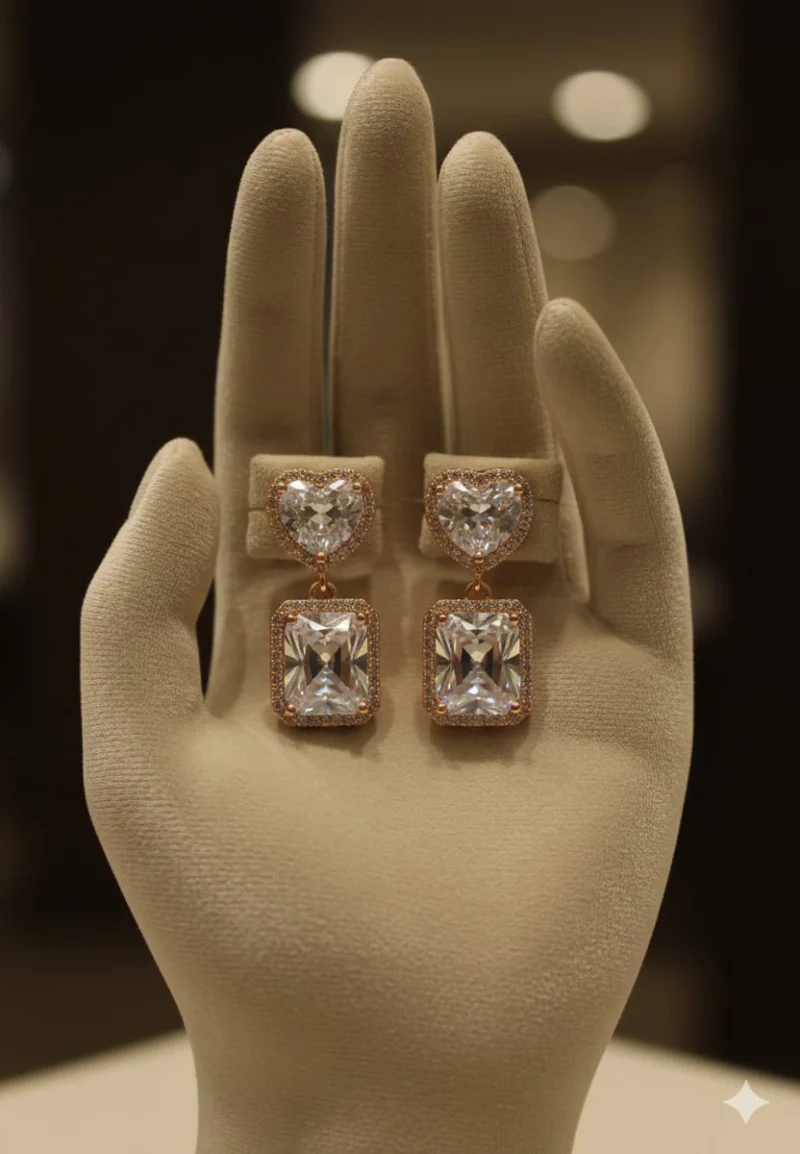 Heart and Emerald Cut Crystal Drop Earrings – Zbish Jewels