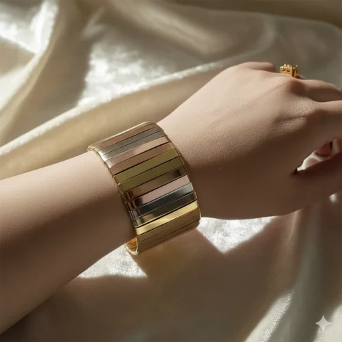 Luxury Multi-Tone Gold Cuff Bracelet – Wide Statement Bangle