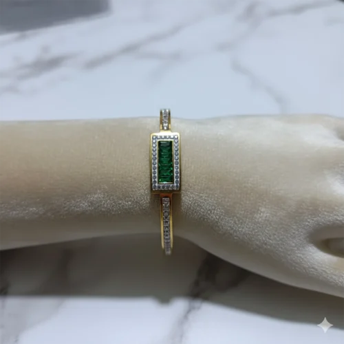 Cartier Emerald Crystal Hand Cuff Gold Bracelet on Wrist – Zbish Jewels