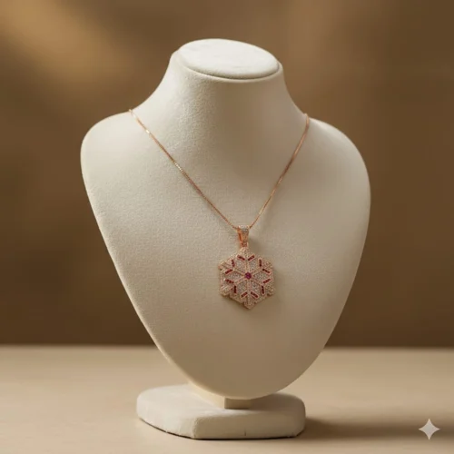 Elegant Rose Gold Snowflake Crystal Pendant Necklace – Zircon Stone Necklace | Zbish Jewels