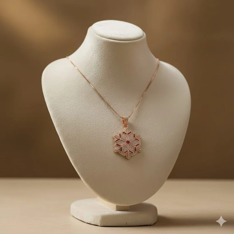 Elegant Rose Gold Snowflake Crystal Pendant Necklace – Zircon Stone Necklace | Zbish Jewels
