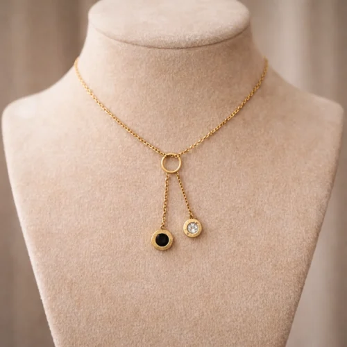 Roman Numeral Drop Circle Pendant Necklace – Gold Stainless Steel