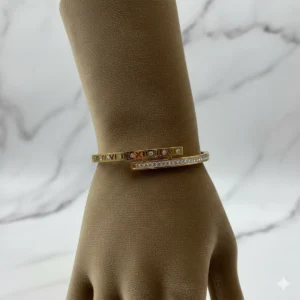 Cartier Roman Hand Cuff Gold Crystal Bracelet on Wrist – Zbish Jewels