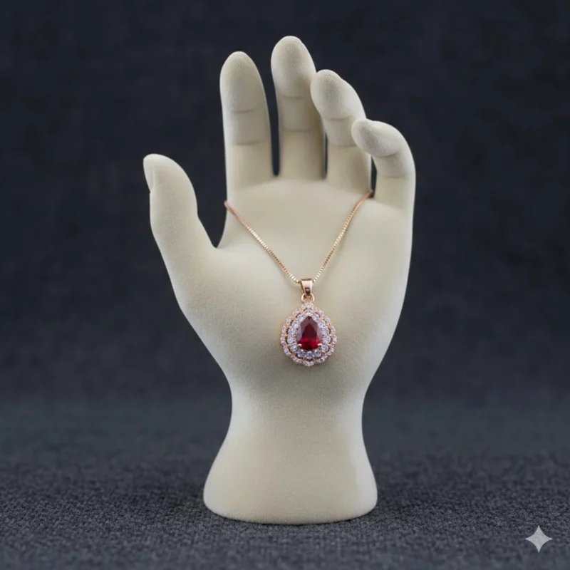 legant Ruby Drop Crystal Pendant Necklace – Rose Gold Zircon Necklace | Zbish Jewels