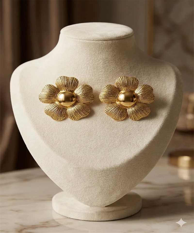 Florielle Gold Flower Statement Earrings – Zbish Jewels