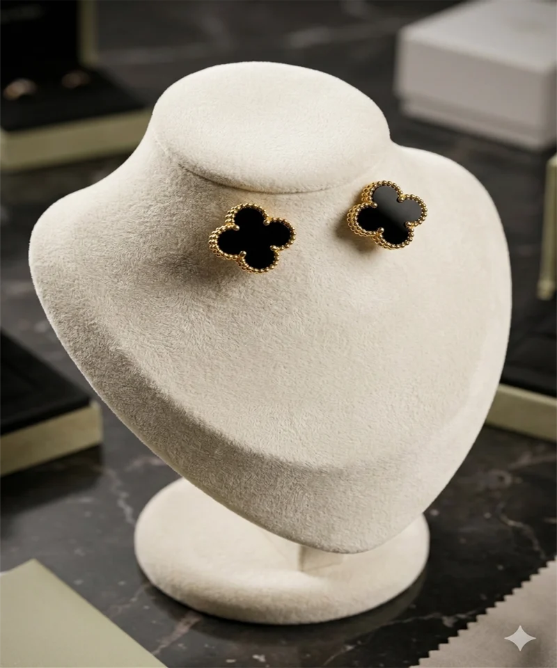 ear6 Noir Clover Gold Stud Earrings – Zbish Jewels