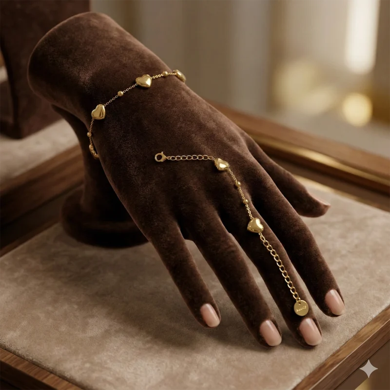 heart2 Gold Heart Charm Bracelet for Women – Stainless Steel Adjustable Bracelet | Zbish Jewels