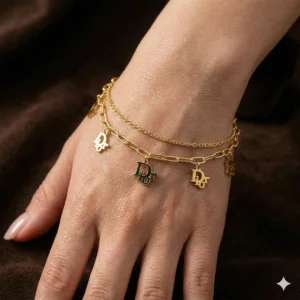 lettercharm2 Gold Letter Charm Layered Bracelet for Women – Luxury Stainless Steel Bracelet | Zbish Jewels