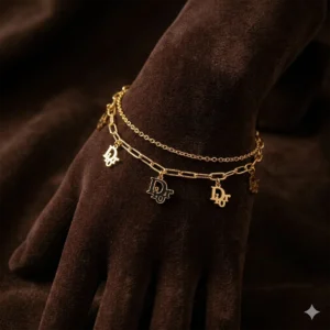 lettr charm1 Gold Letter Charm Layered Bracelet for Women – Luxury Stainless Steel Bracelet | Zbish Jewels