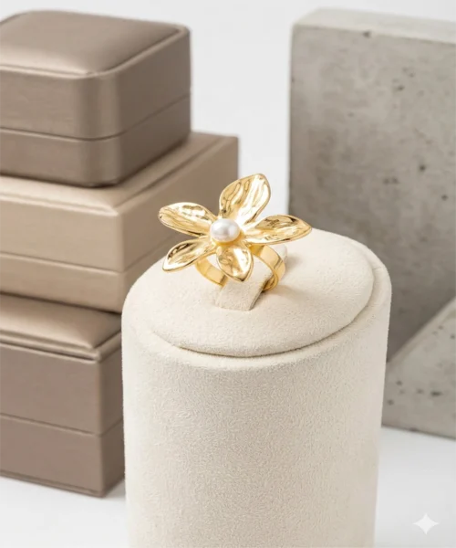 ring3 Florina pearl flower gold ring elegant floral statement ring for women